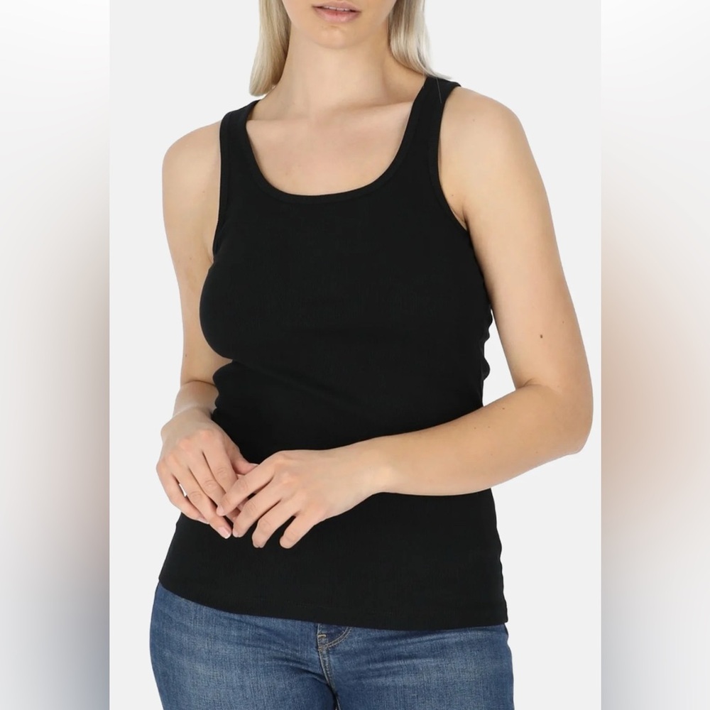 Ellen New York Black Ribbed Tank Top Size 12 | Sleeveless Layering Basic Casual